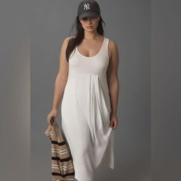 Anthropologie White Asymmetrical Sleeveless Maxi Dress Large